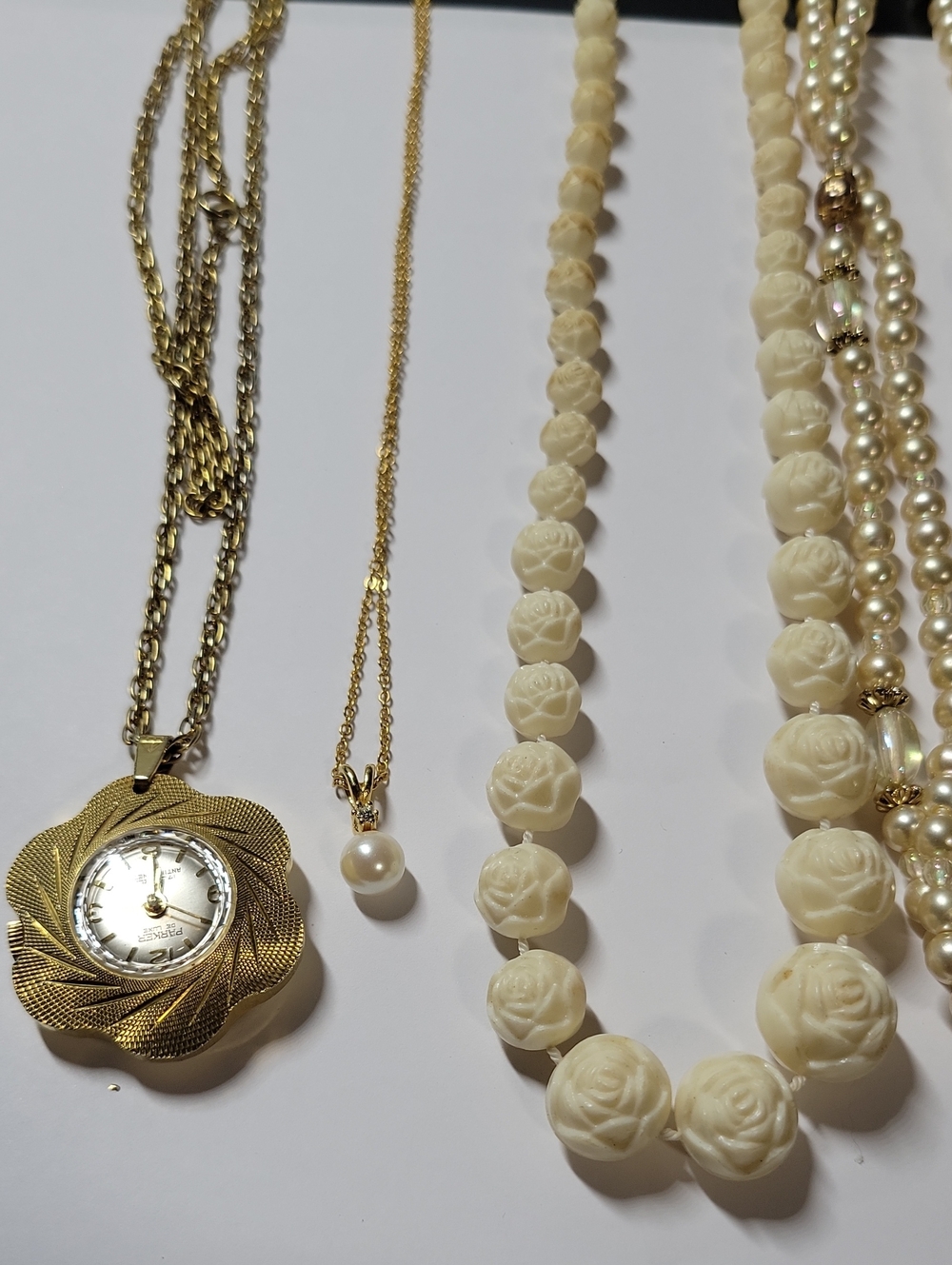 Gold-Tone Necklace Set with Cream Lot